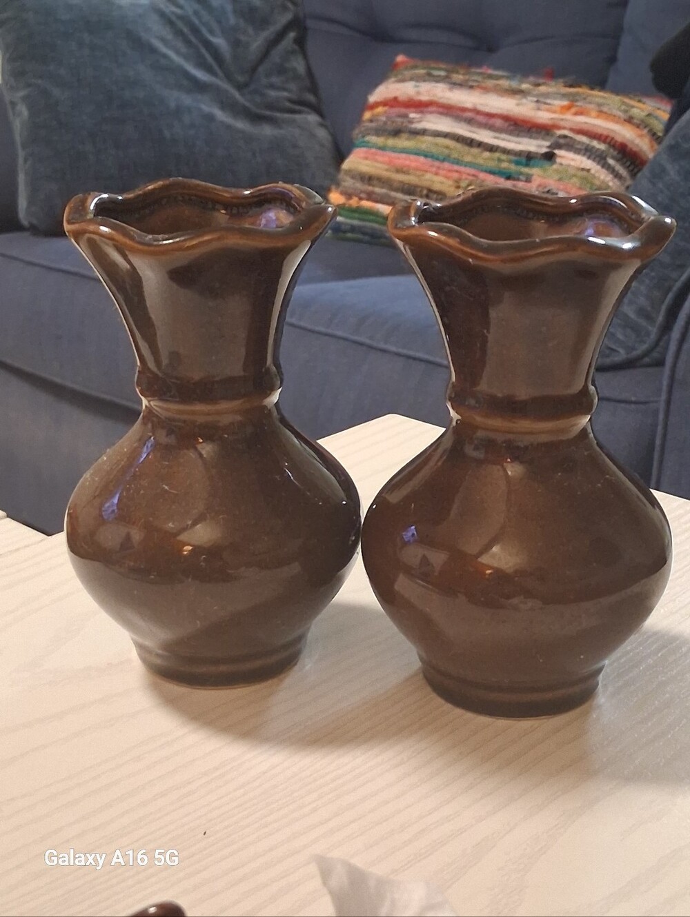 Pair Hull Pottery Ceramic Brown Drip Glazed Vases